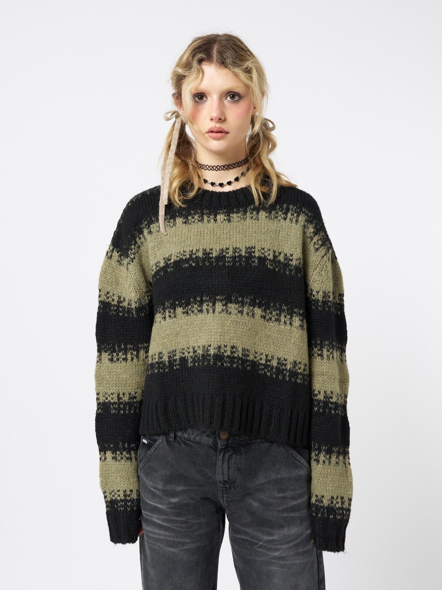 Minga London Clara Green Cropped Striped Knit Sweater | Sweaters & Hoodies