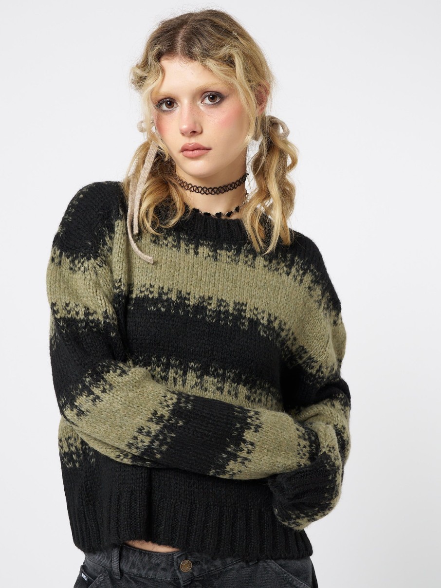 Minga London Clara Green Cropped Striped Knit Sweater | Sweaters & Hoodies