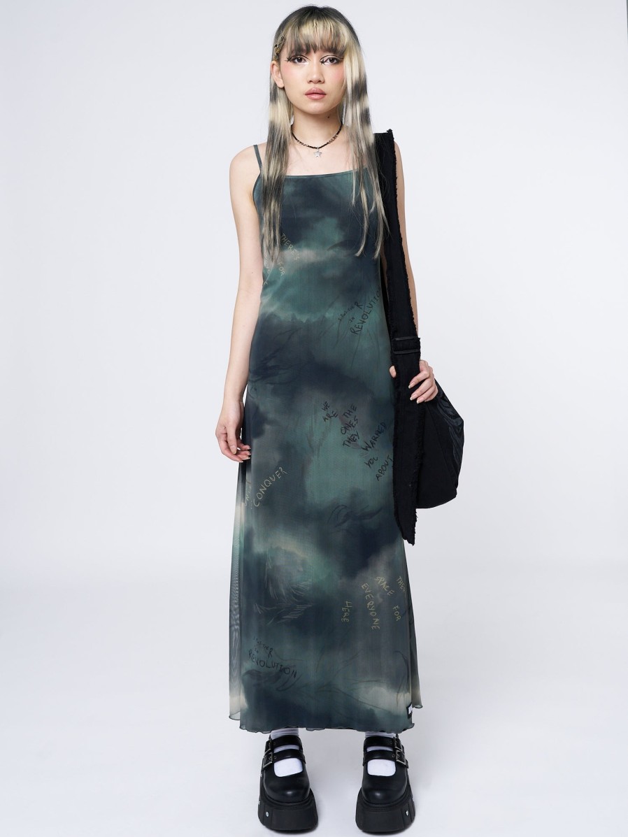 Minga London Eden Green Mesh Maxi Dress | Dresses