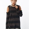 Minga London Curtis Brown Black Striped Knit Jumper | Sweaters & Hoodies