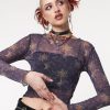 Minga London Cosmos Purple Mesh Crop Top | Tops & T-Shirts