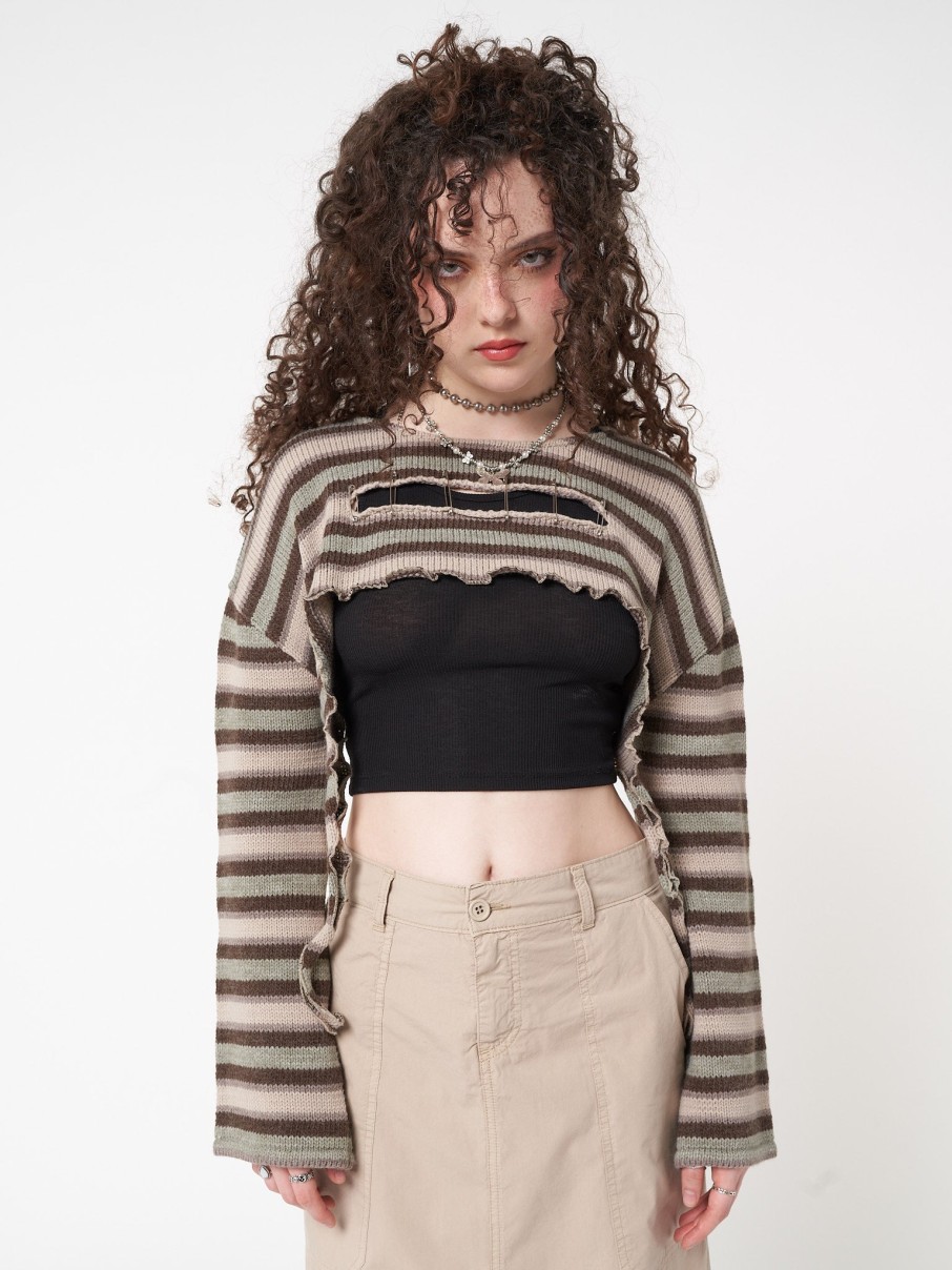 Minga London Molly Stripes Tie Knitted Shrug | Tops & T-Shirts