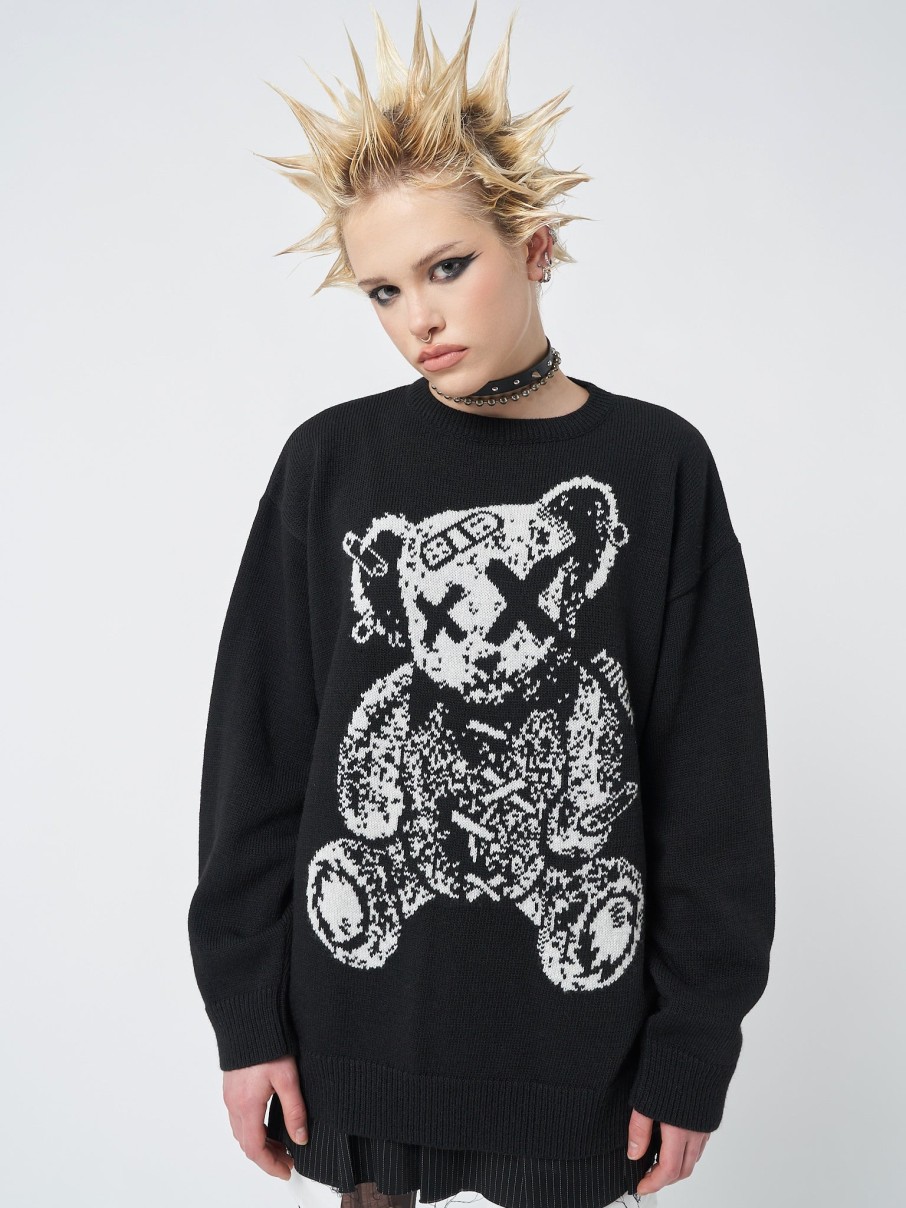 Minga London Broken Teddy Bear Jacquard Knit Jumper | Sweaters & Hoodies