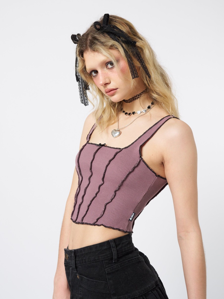 Minga London Gothic Ballerina Contrast Stitch Corset Top | Tops & T-Shirts