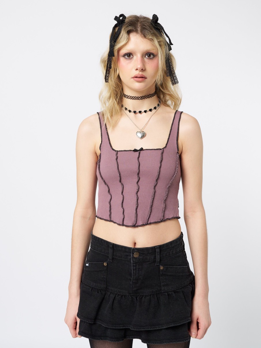 Minga London Gothic Ballerina Contrast Stitch Corset Top | Tops & T-Shirts