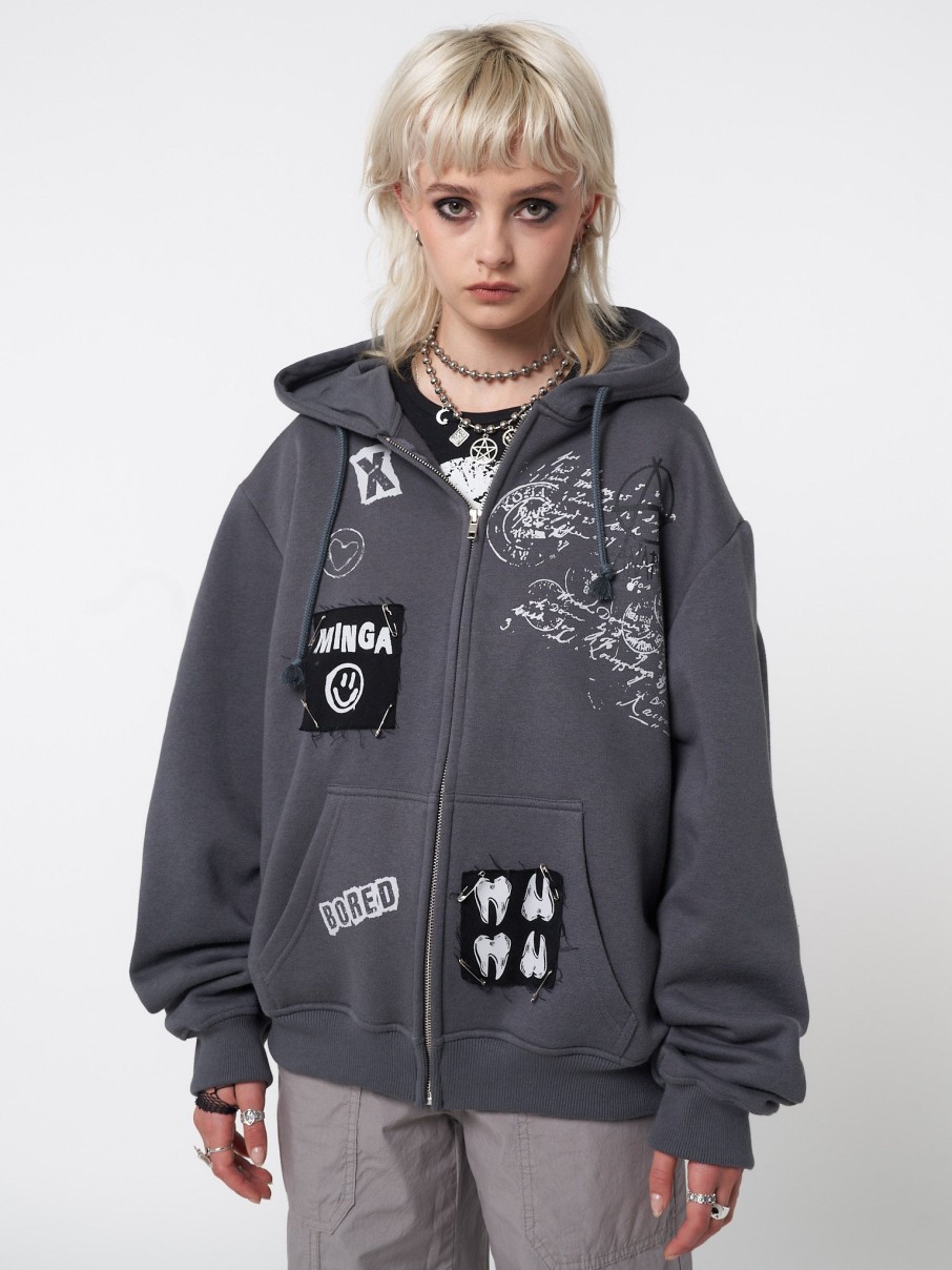 Minga London Billie Patch Prints Zip Up Hoodie | Sweaters & Hoodies