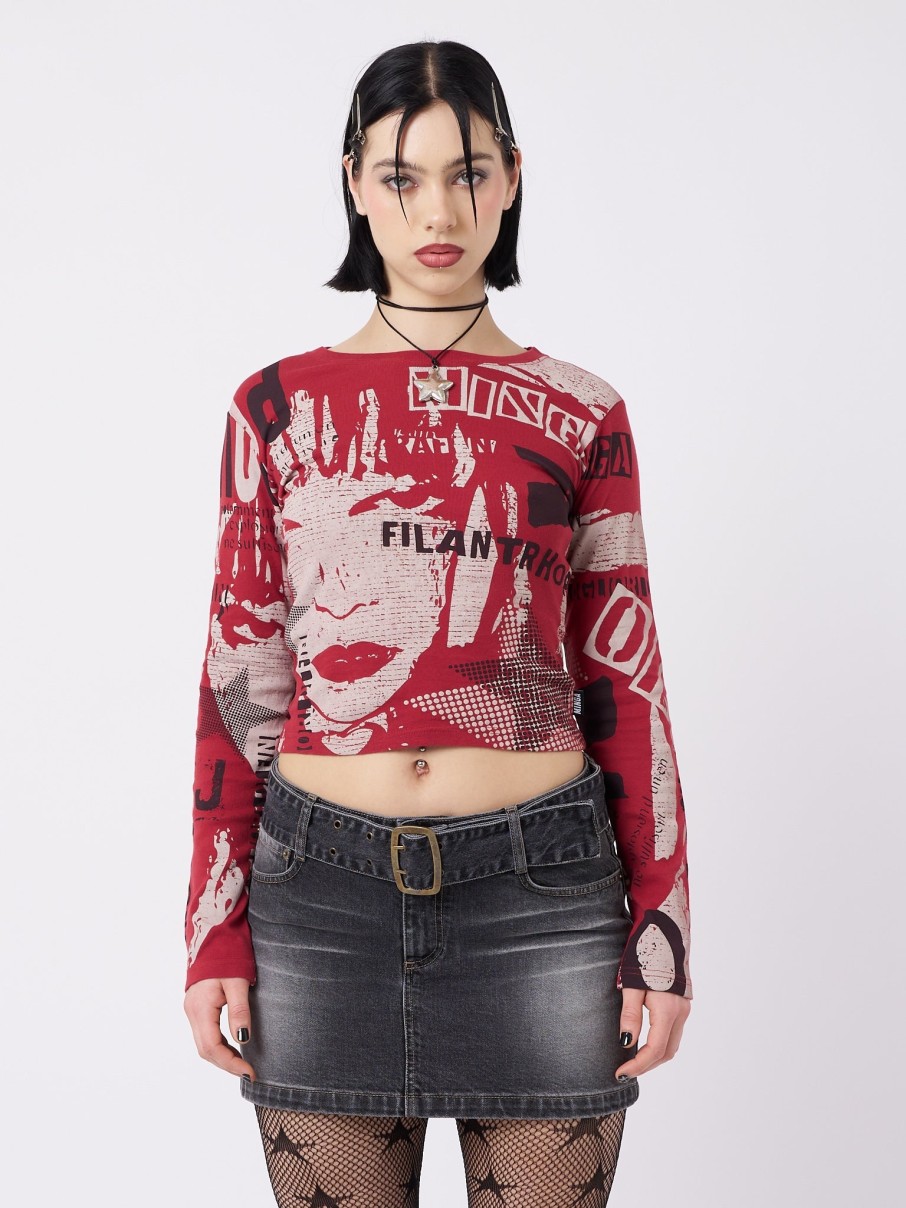 Minga London Veronic Red & Black Graphic Top | Tops & T-Shirts