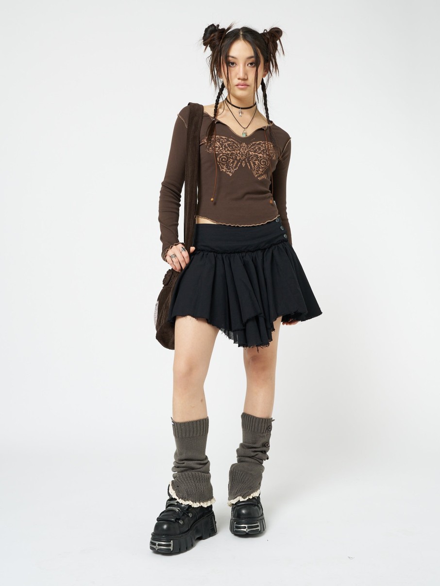 Minga London Flora Black Layered Asymmetrical Mini Skirt | Bottoms