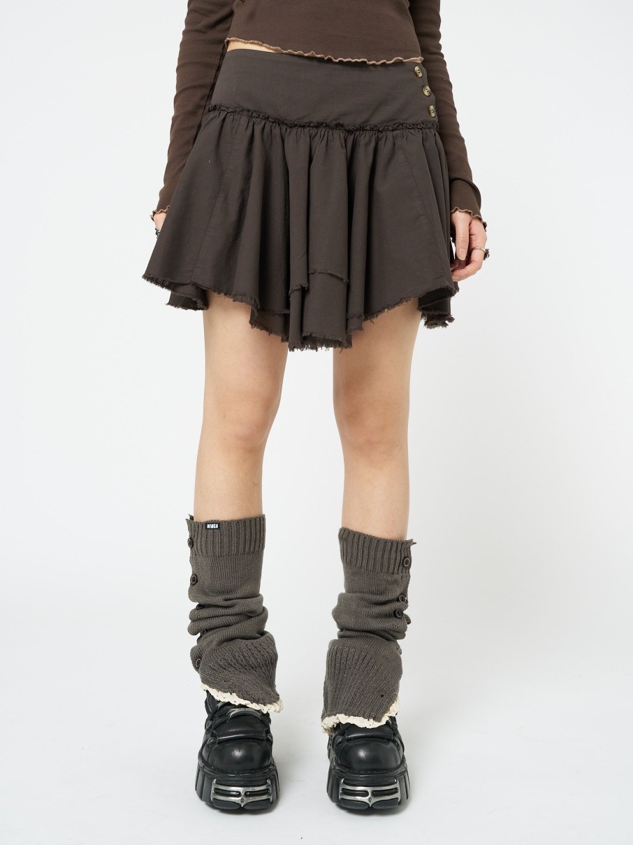 Minga London Flora Brown Layered Asymmetrical Mini Skirt | Bottoms