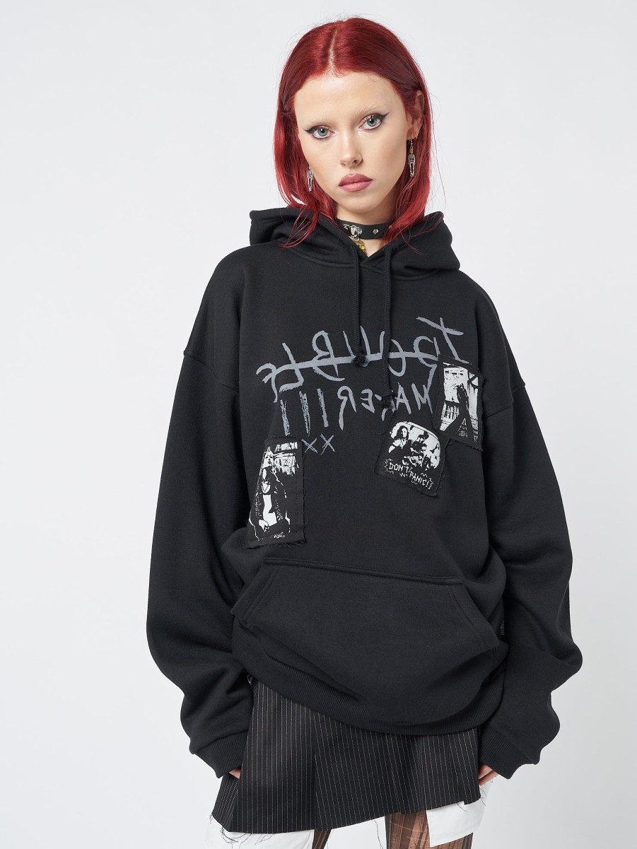 Minga London Troublemaker Patches Black Hoodie | Sweaters & Hoodies