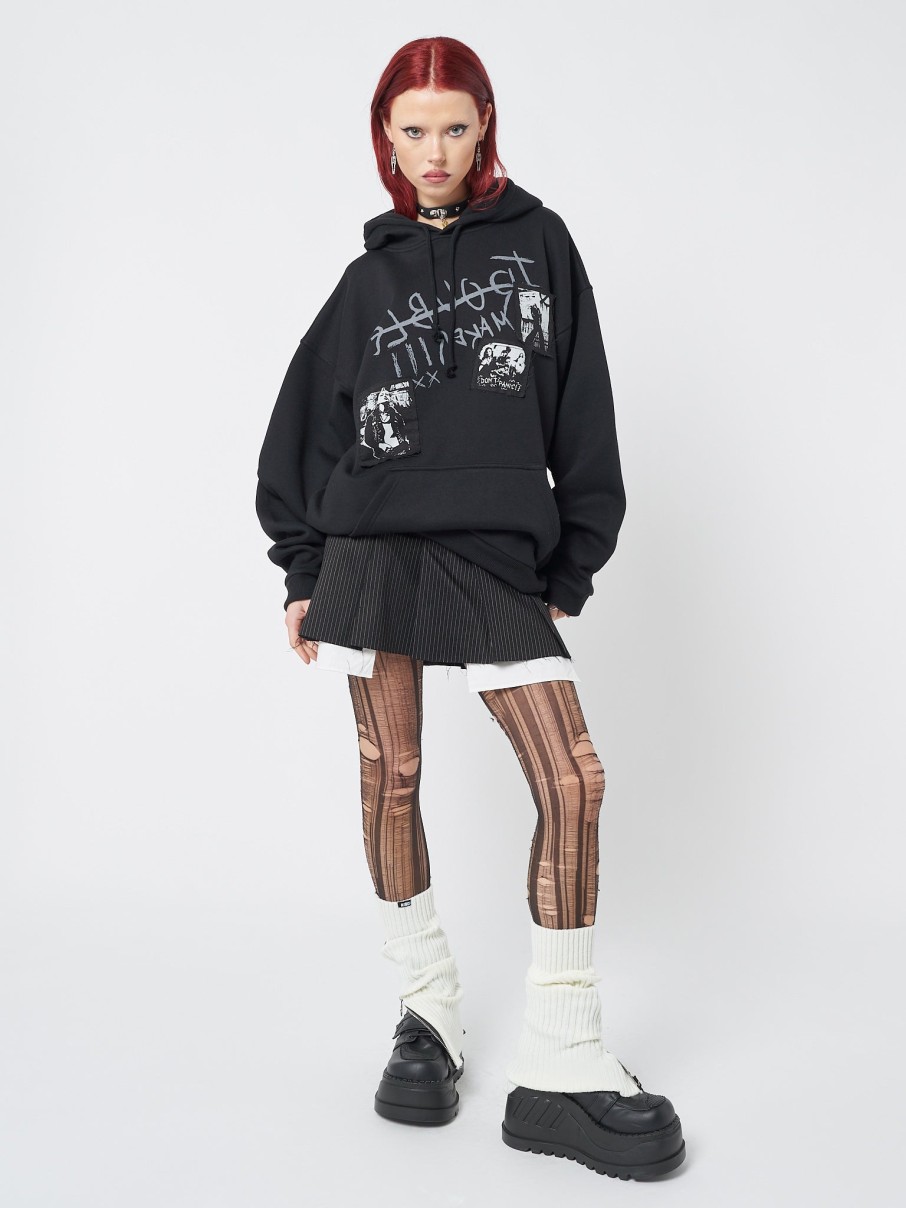 Minga London Troublemaker Patches Black Hoodie | Sweaters & Hoodies