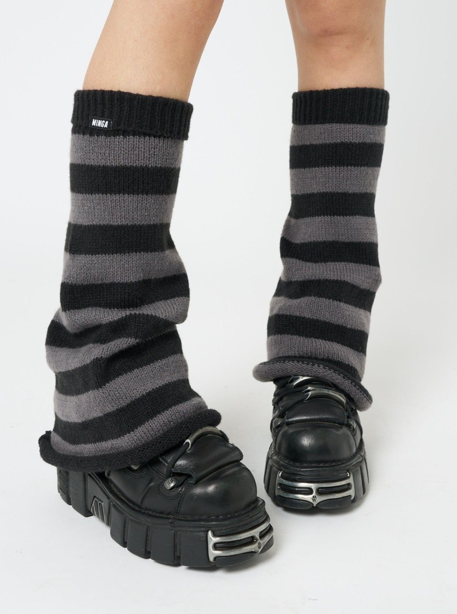 Minga London Black & Grey Striped Flare Leg Warmers | Accessories