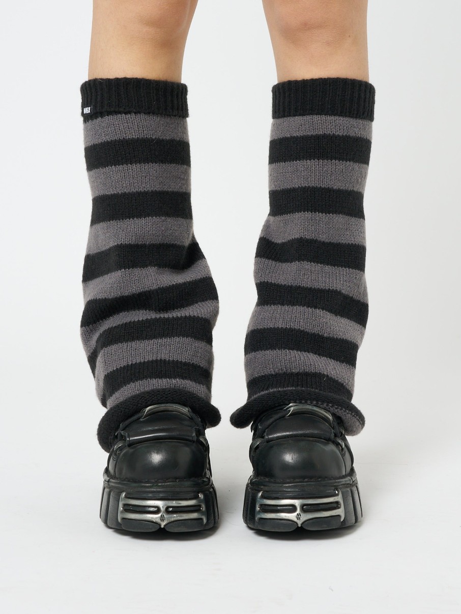 Minga London Black & Grey Striped Flare Leg Warmers | Accessories