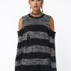 Minga London Curtis Black Grey Striped Knit Jumper | Knitwear