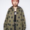 Minga London Star Print Green Zip Up Hoodie | Jackets & Cardigans