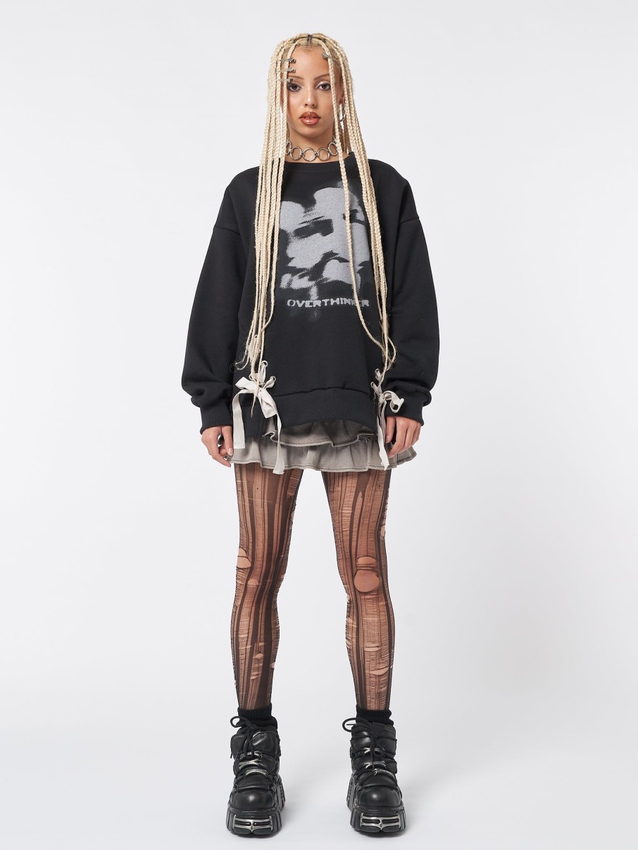 Minga London Overthinker Black Lace Up Sweatshirt | Sweaters & Hoodies