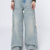 Minga London Zoe Washed Blue Distressed Wide Leg Jeans | Bottoms