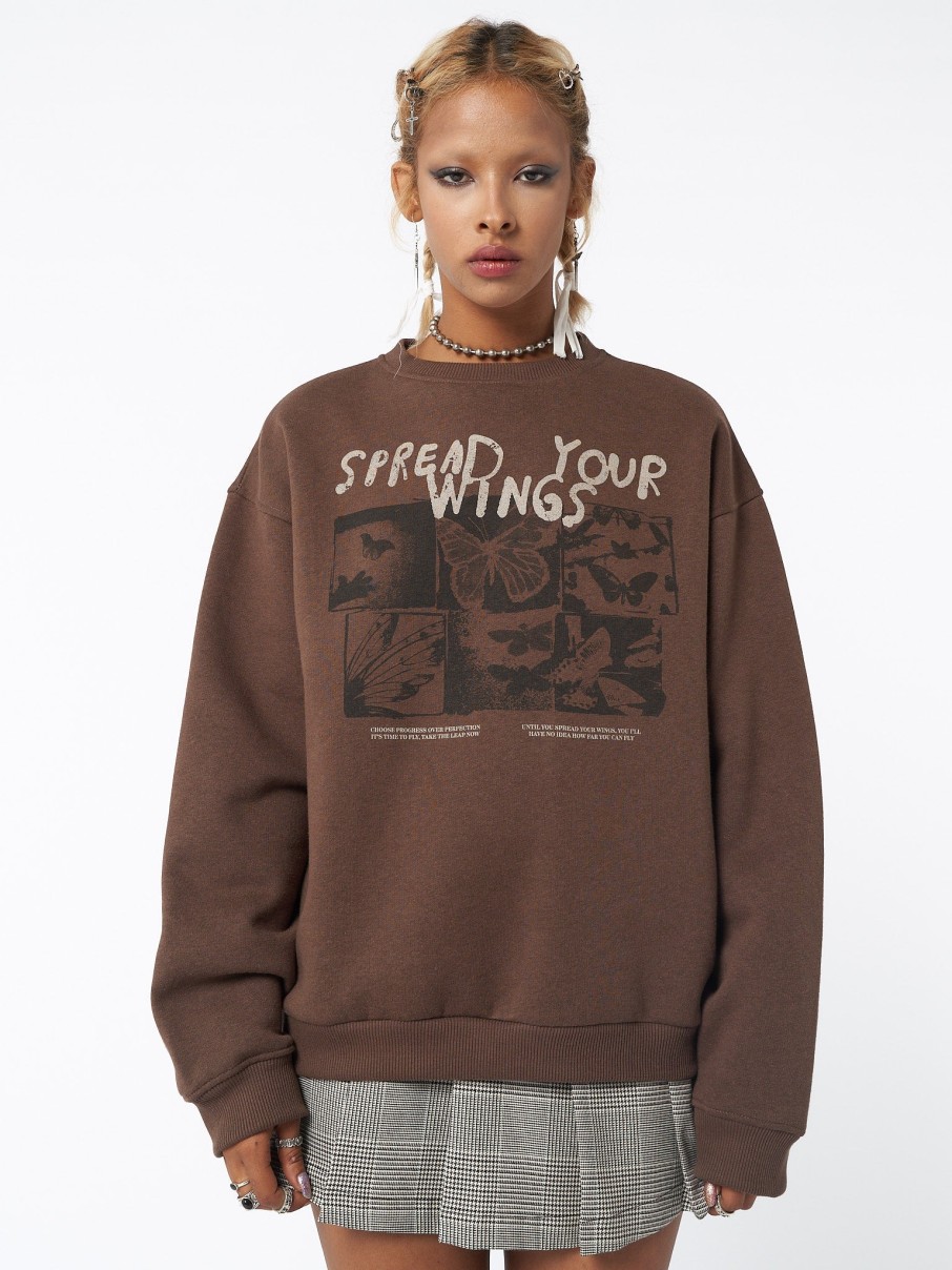 Minga London Spread Your Wings Brown Sweatshirt | Sweaters & Hoodies