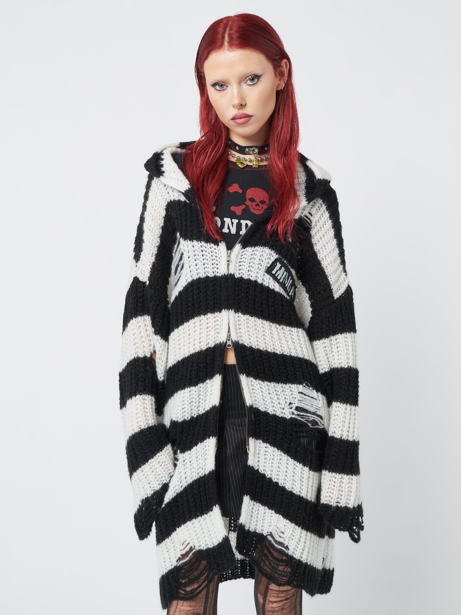 Minga London Gwen Striped Zip Up Knit Cardigan | Jackets & Cardigans