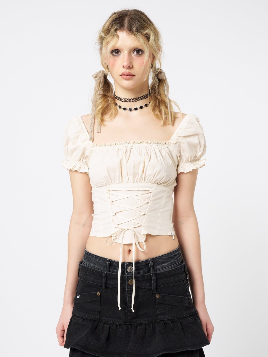 Minga London Aurora Cream Milkmaid Lace Up Top | Tops & T-Shirts