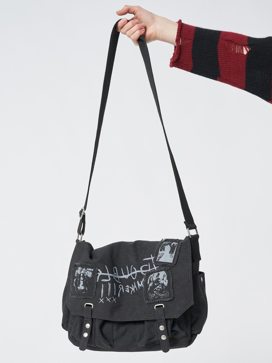 Minga London Troublemaker Black Canvas Messenger Bag | Accessories