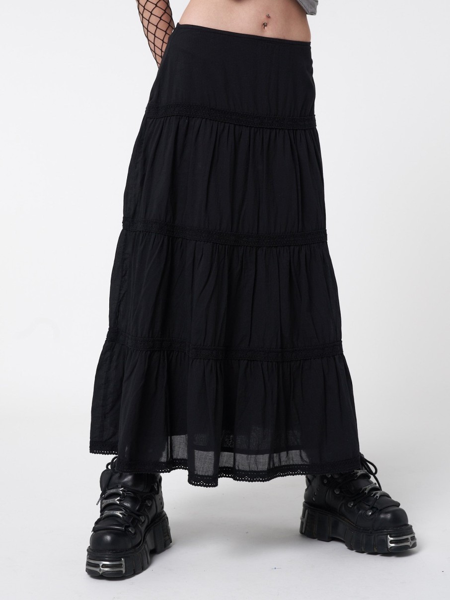 Minga London Raven Ruffle Lace Maxi Skirt | Bottoms