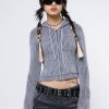 Minga London Jinx Grey Cropped Zip Hoodie Cardigan | Knitwear