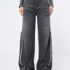 Minga London Zoe Washed Black Distressed Wide Leg Jeans | Bottoms