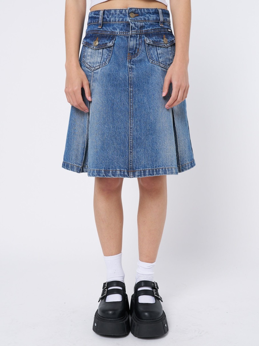 Minga London Astrid Denim Pleated Midi Skirt | Bottoms