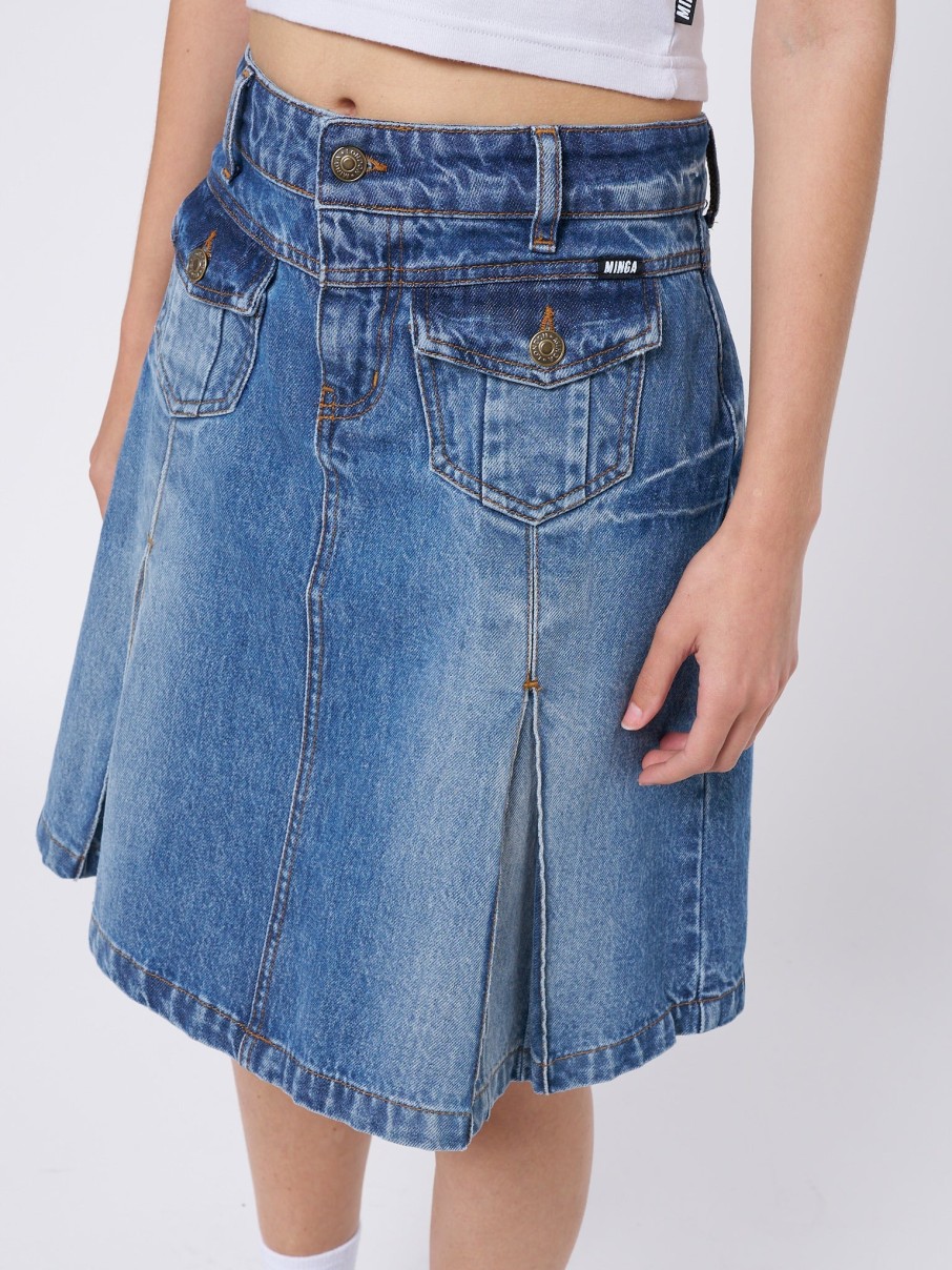 Minga London Astrid Denim Pleated Midi Skirt | Bottoms