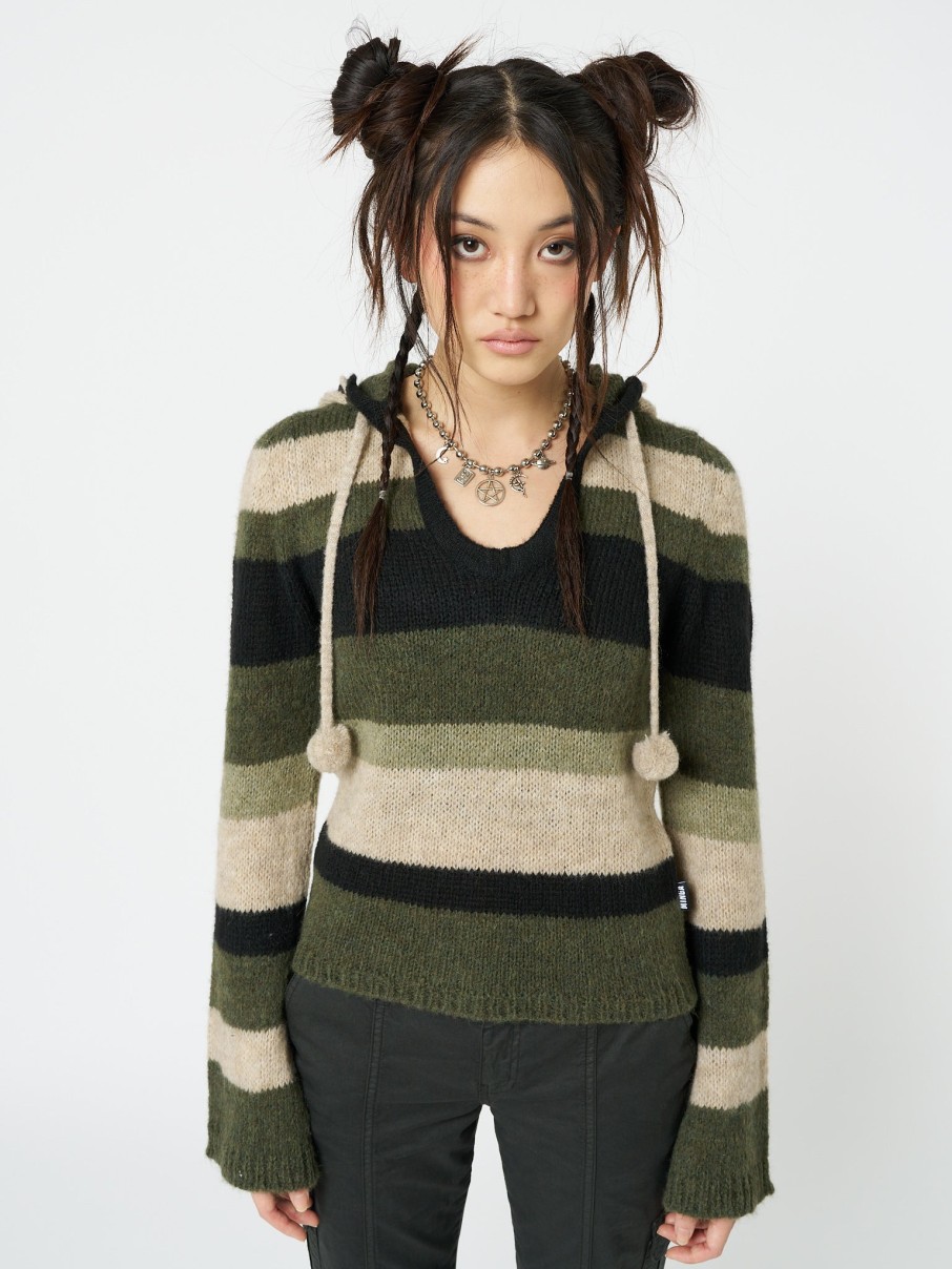 Minga London Moss Stripes Knitted Hoodie | Knitwear