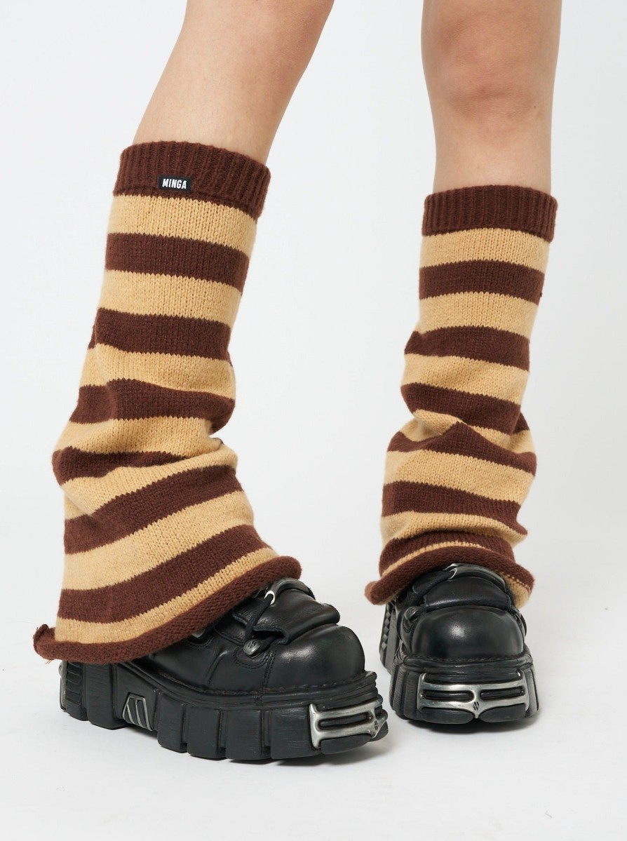 Minga London Brown & Honey Striped Flare Leg Warmers | Accessories