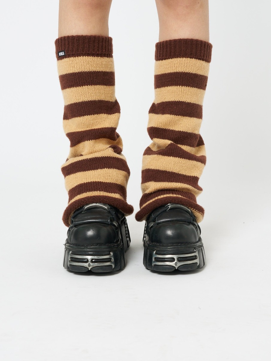 Minga London Brown & Honey Striped Flare Leg Warmers | Accessories