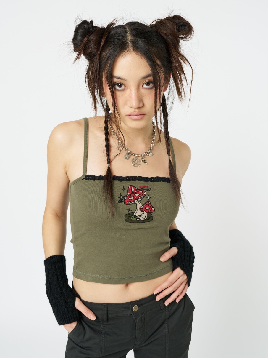 Minga London Enoki Mushroom Dark Khaki Cami Top | Tops & T-Shirts