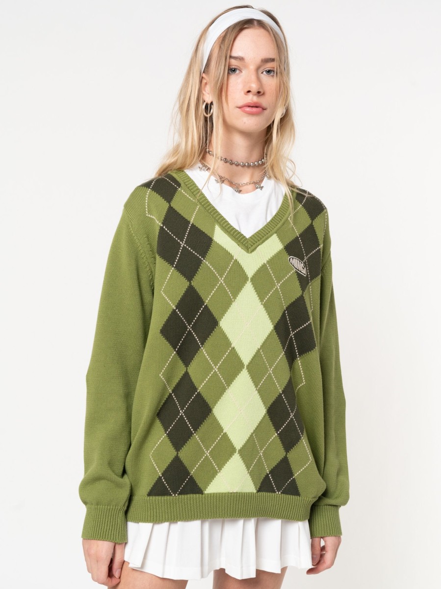 Minga London Green Shades Argyle Knitted Jumper | Knitwear