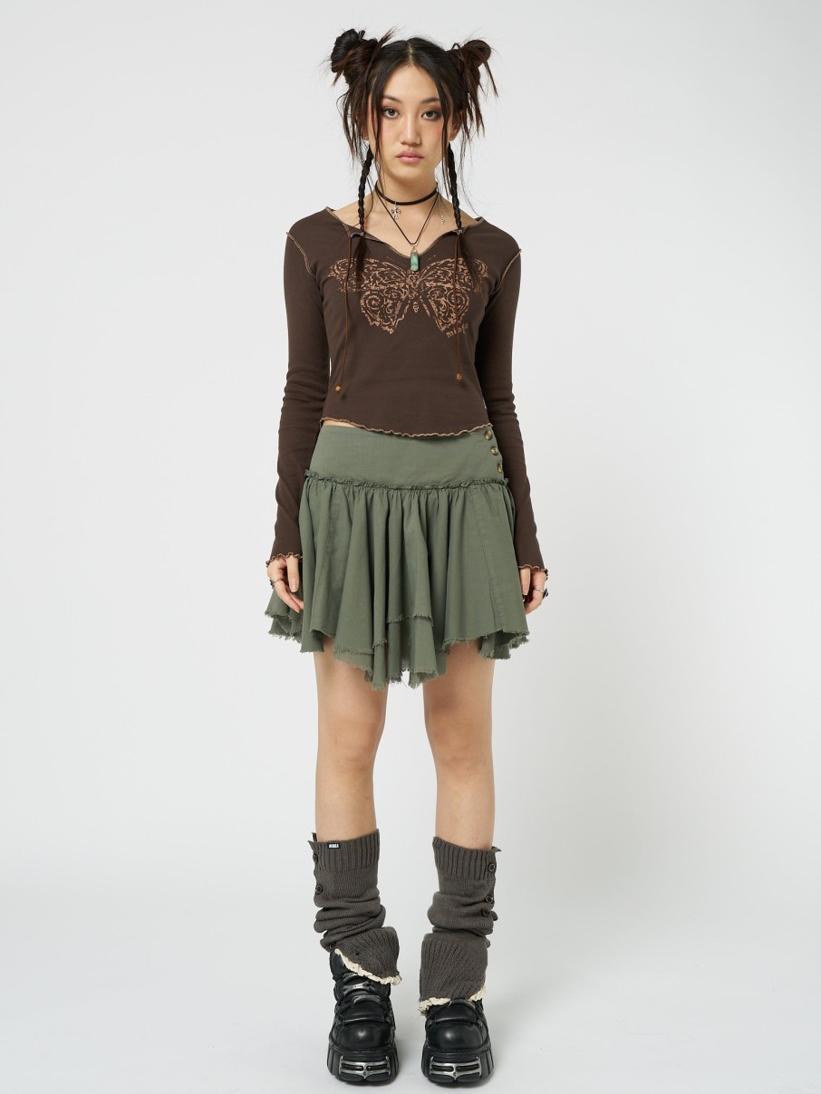 Minga London Flora Green Layered Asymmetrical Mini Skirt | Bottoms