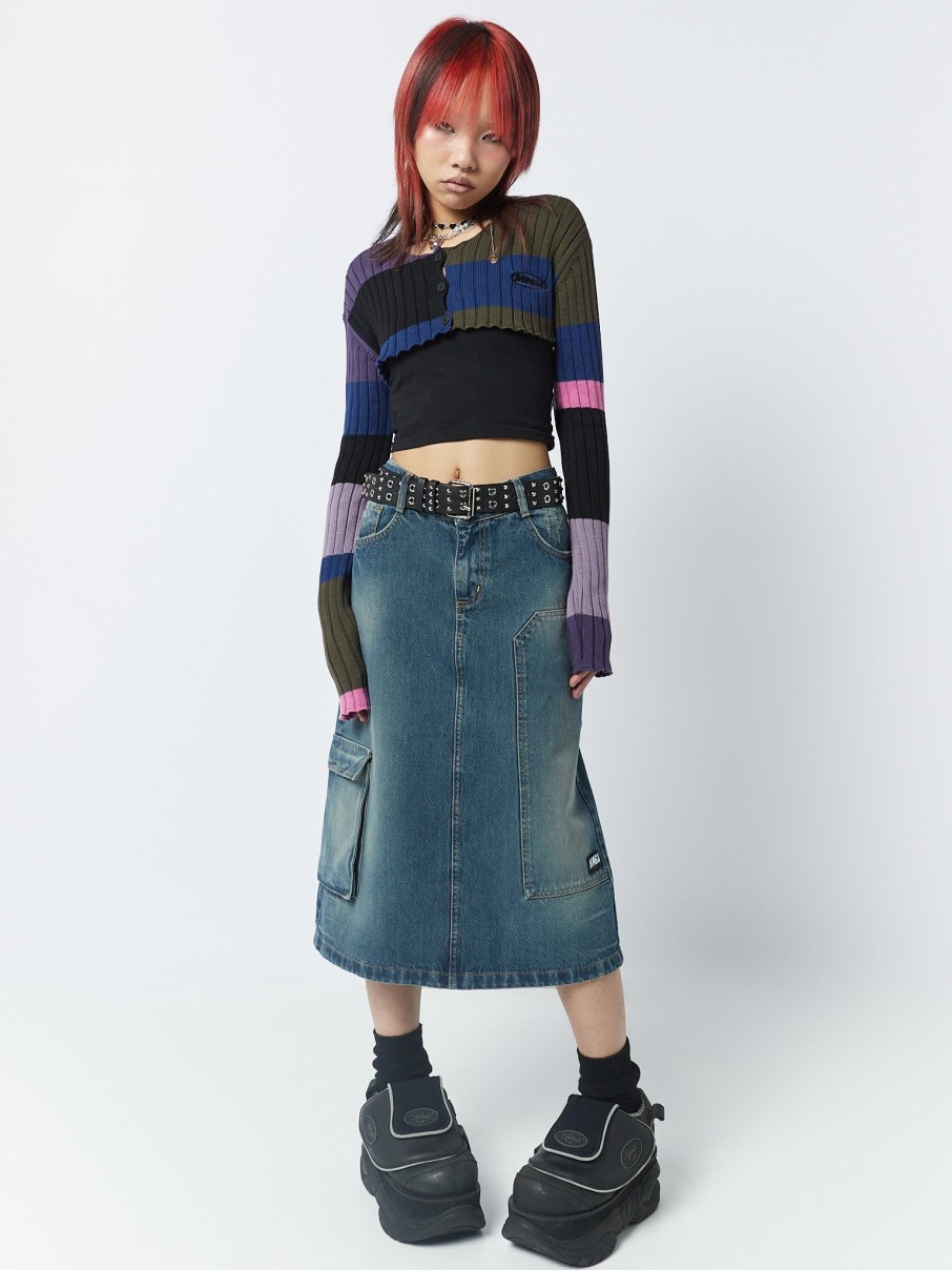 Minga London Kady 00S Denim Maxi Cargo Skirt | Bottoms