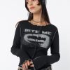 Minga London Bite Me Black Rib Top | Tops & T-Shirts