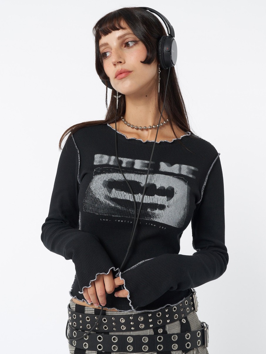 Minga London Bite Me Black Rib Top | Tops & T-Shirts