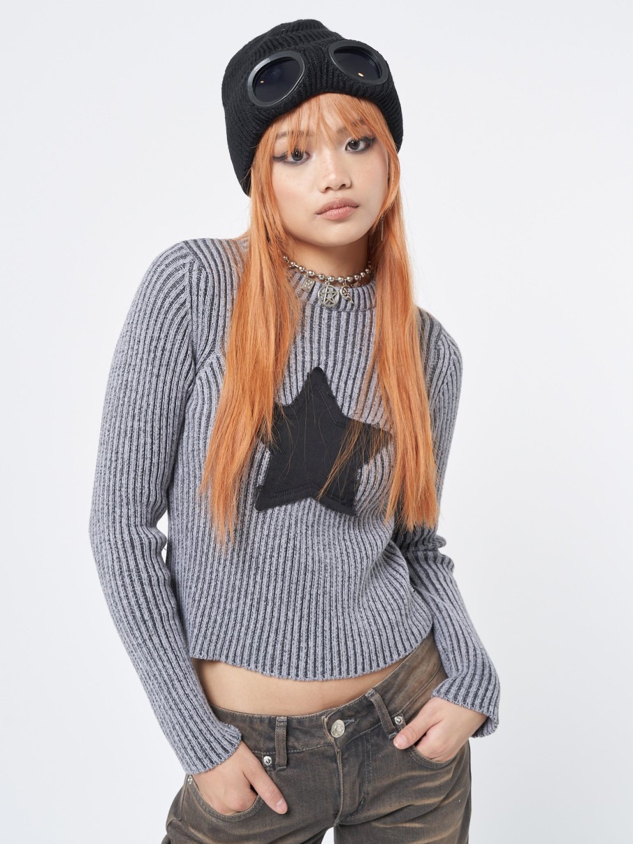 Minga London Star! Black Grey Chunky Knit Jumper | Tops & T-Shirts