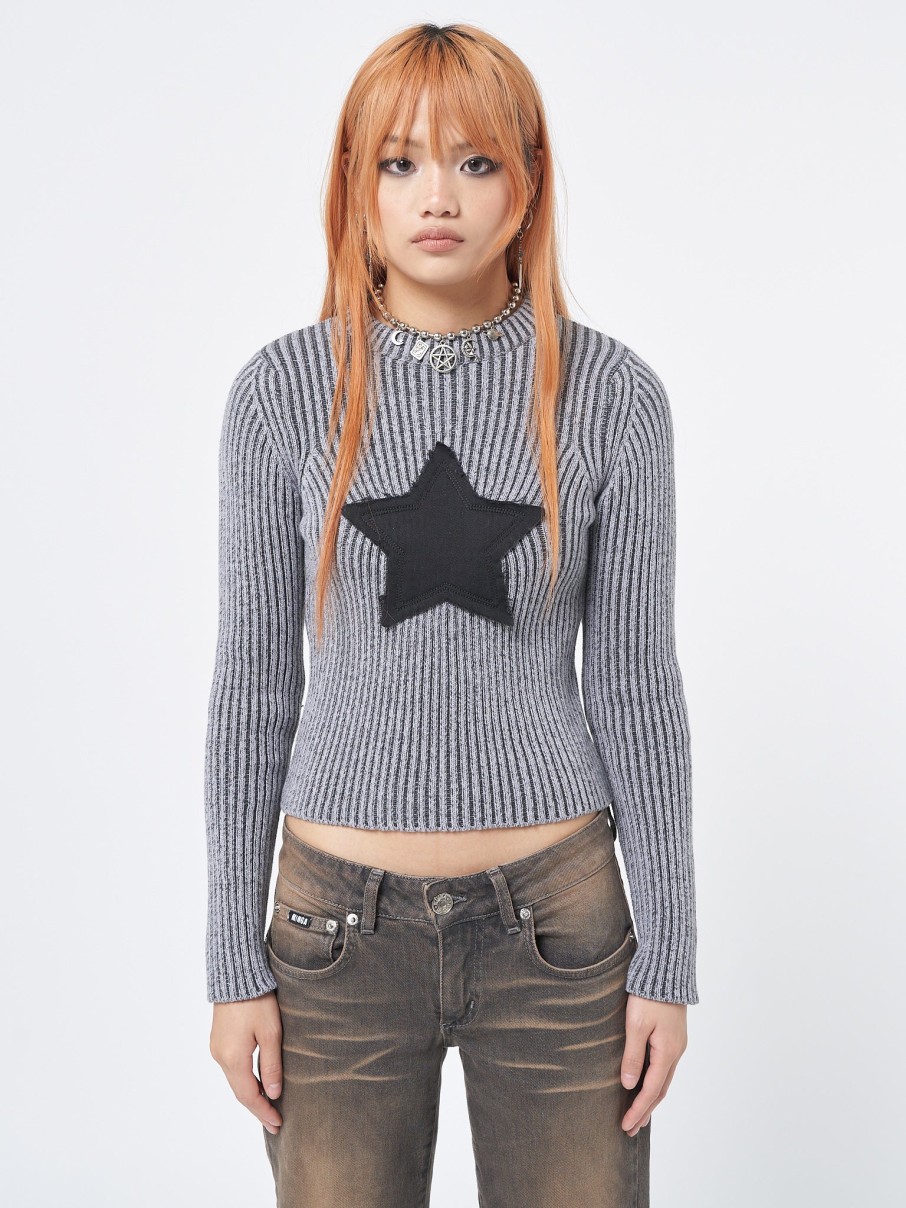 Minga London Star! Black Grey Chunky Knit Jumper | Tops & T-Shirts