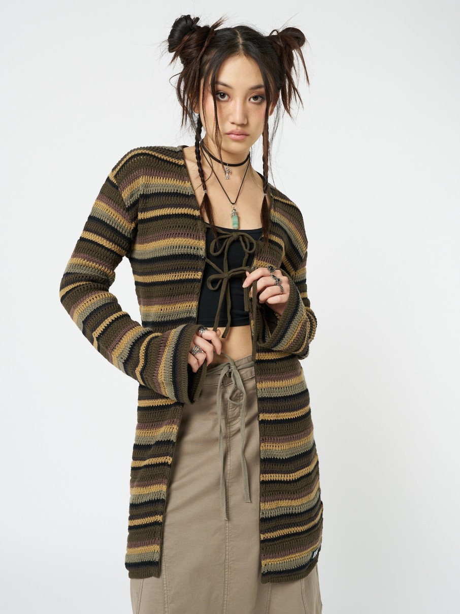 Minga London Luna Forest Stripes Tie Front Knit Cardigan | Jackets & Cardigans