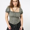 Minga London Aurora Green Milkmaid Lace Up Top | Tops & T-Shirts