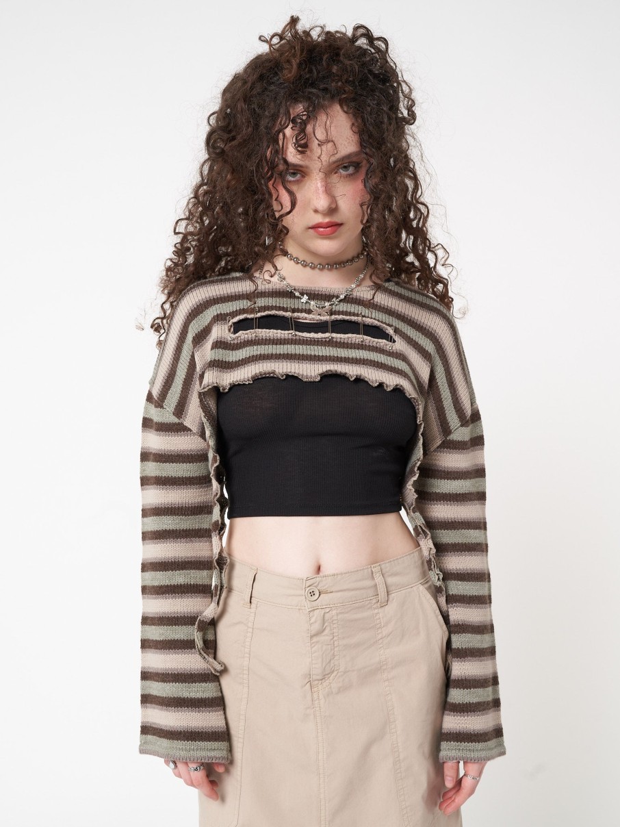 Minga London Molly Stripes Tie Knitted Shrug | Knitwear