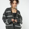 Minga London Neesa Grey & Black Stripe Knit Cardigan | Knitwear