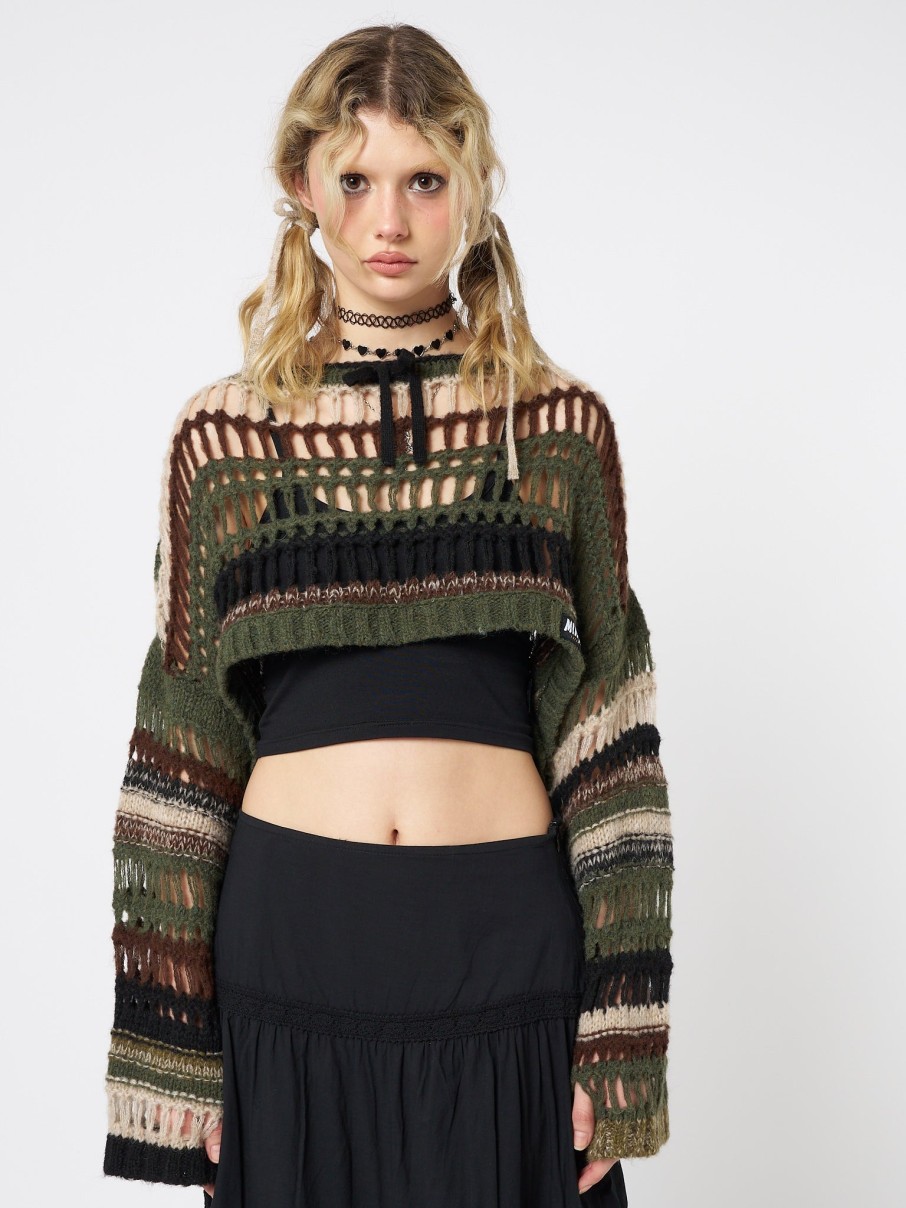 Minga London Giselle Green Extreme Crop Knit Sweater | Knitwear