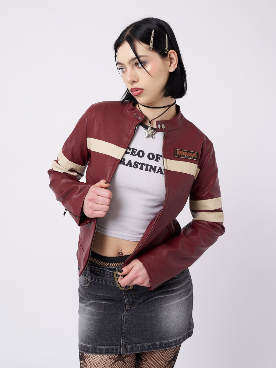 Minga London Chiara Red Vegan Racer Jacket | Jackets & Cardigans