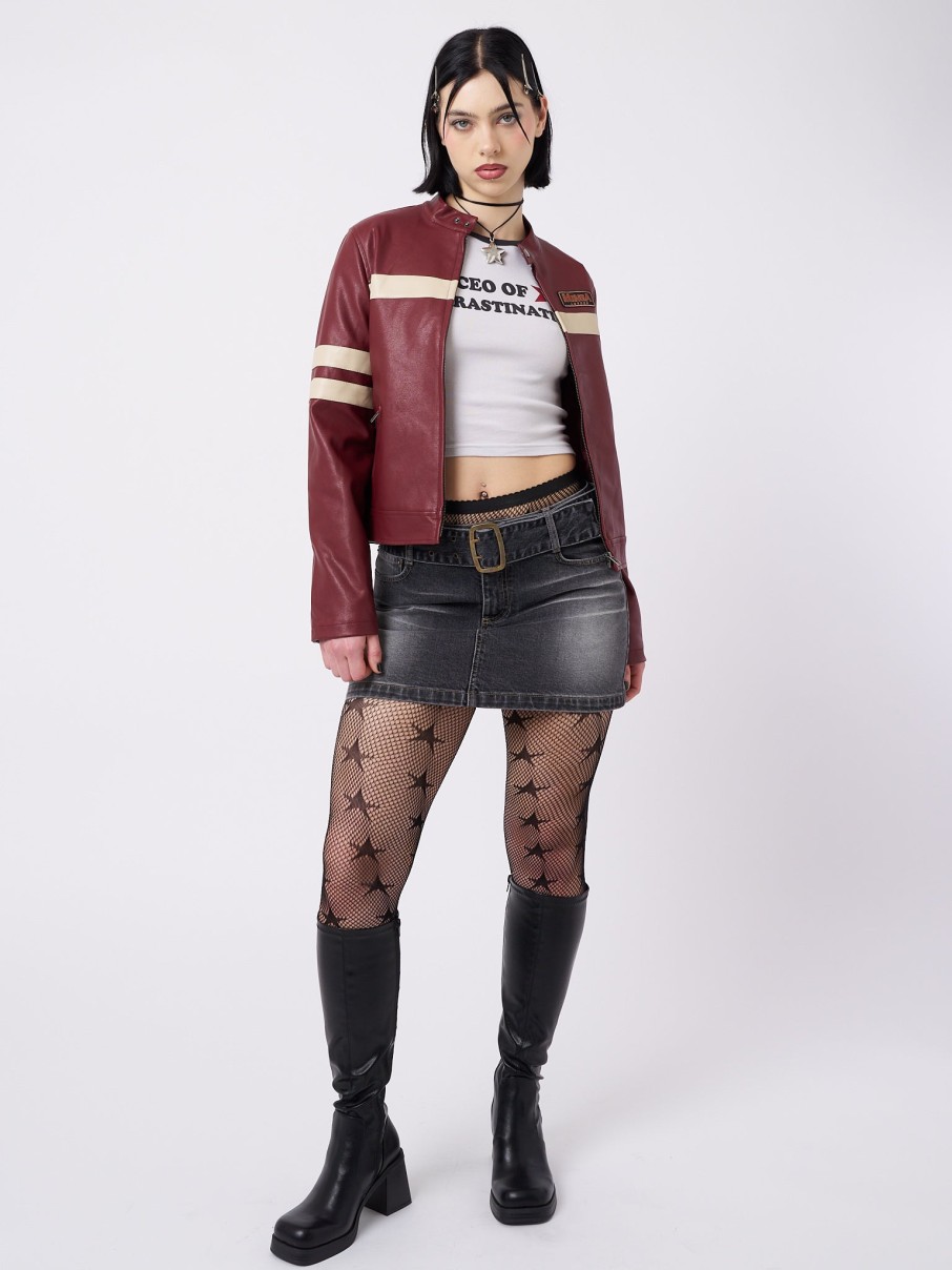 Minga London Chiara Red Vegan Racer Jacket | Jackets & Cardigans