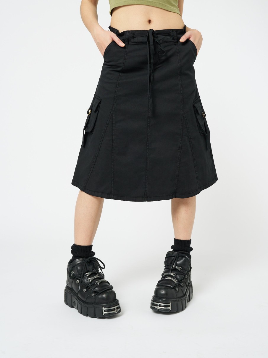 Minga London Fae Black Cargo Midi Skirt | Bottoms