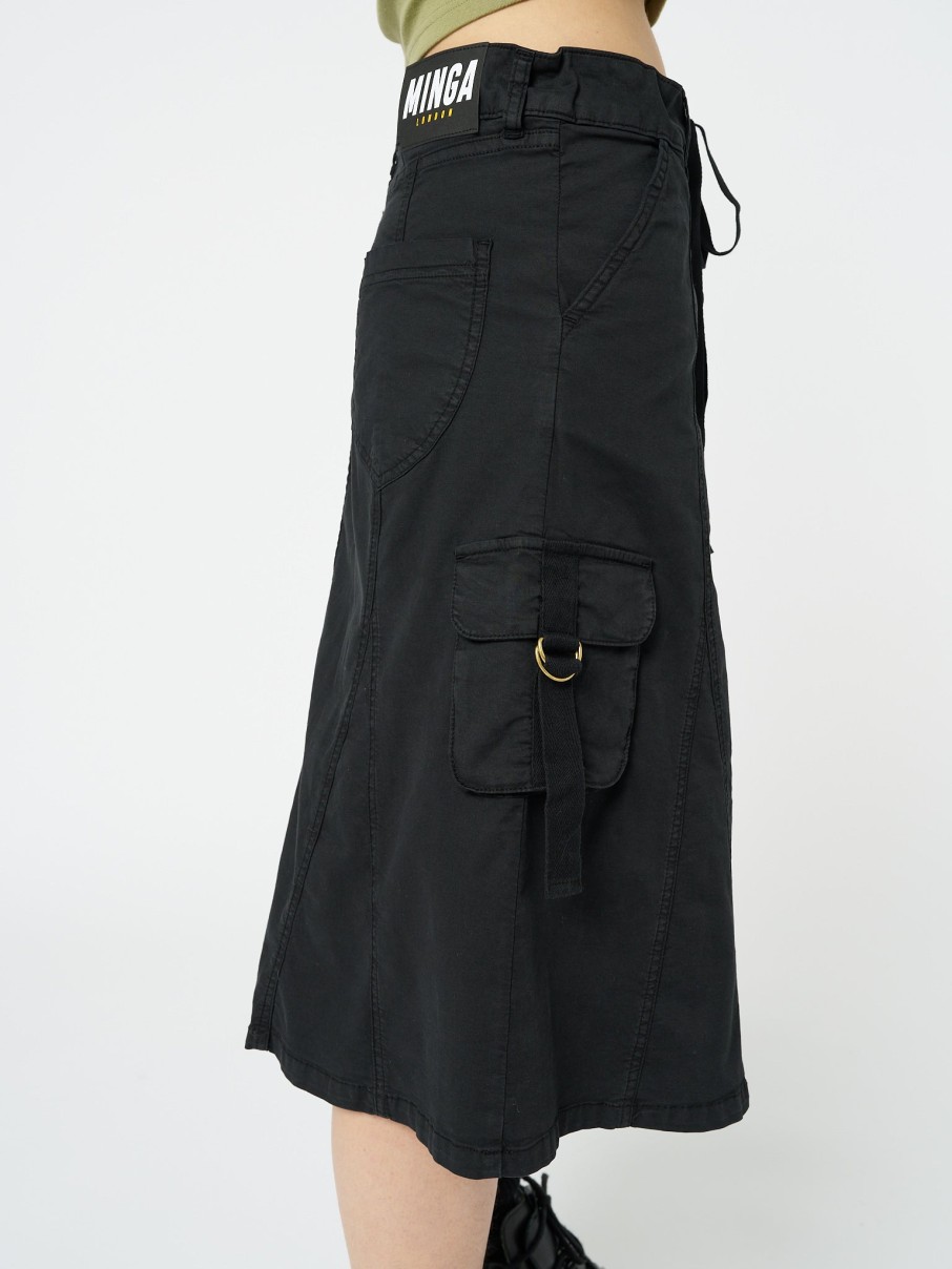 Minga London Fae Black Cargo Midi Skirt | Bottoms